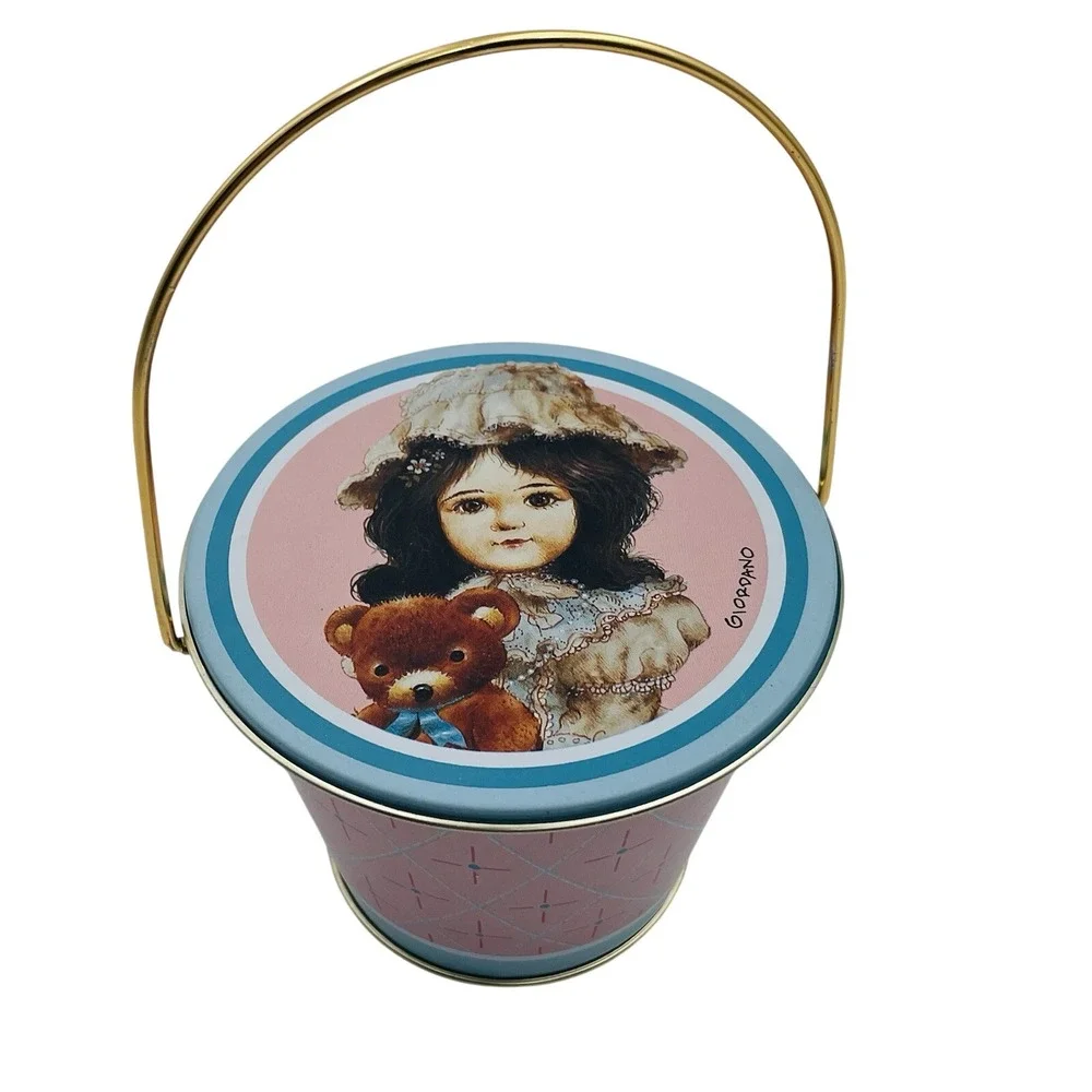 Vintage 1987‎ Giordano Art Ltd Victoria H3845 Metal Pail Tin Teddy Bear Bucket